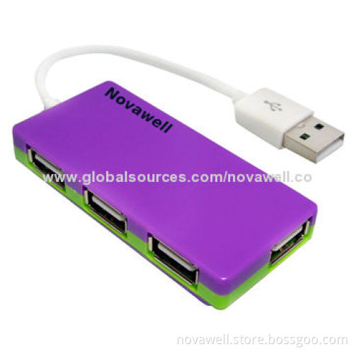 4-port USB2.0 Hub with 10cm Cable, Supports Plug-and-play Function, Rectangle Shape/Ultra-thin Style